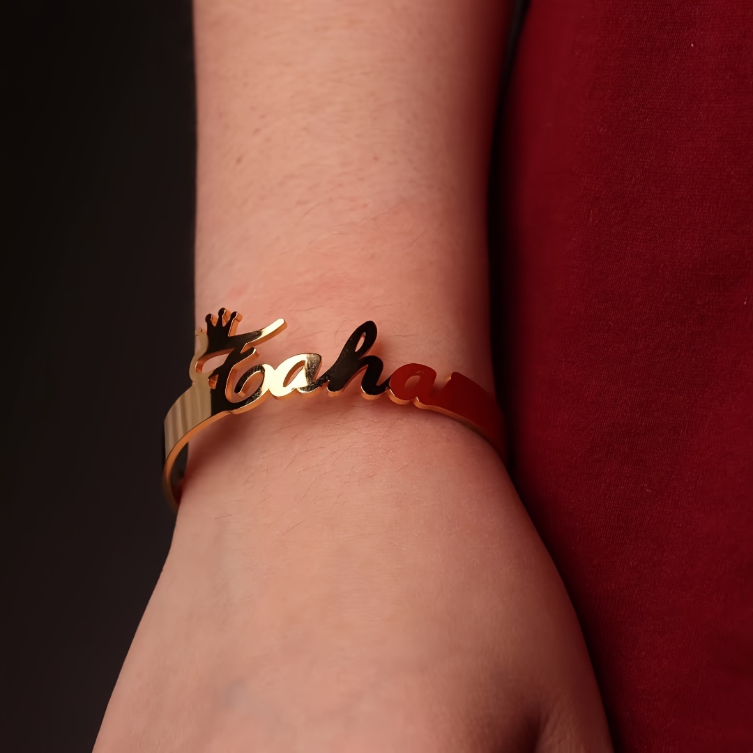 Personalized Princess Crown Name Cuff Bracelet